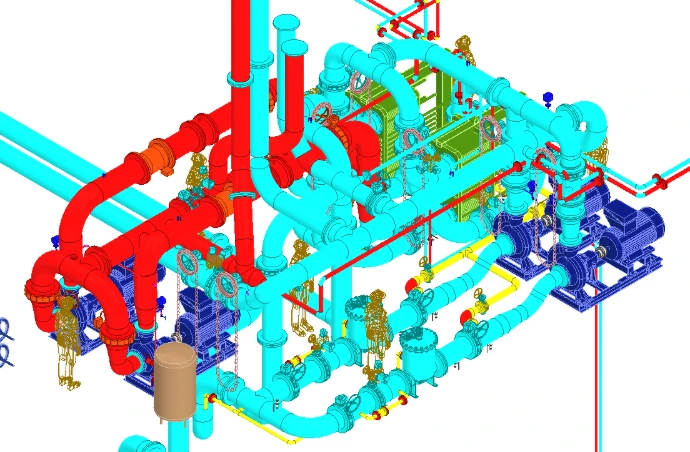 3D-Rohrleitungsplanung eines Kühlkreislaufs - Kraftwerk – Lohmann Engineering