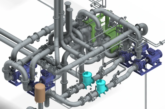 3D Modell Rohrleitungskonstruktion Kühlwasserkreislauf
